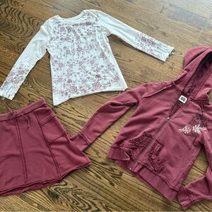 Ivy & Moon Kids Floral Long Sleeve Top and Hoodie Skirt Set